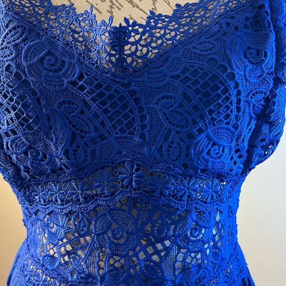 Women’s cute royal blue mini sundress lace bodice lined skirt size 14 - Picture 3 of 11